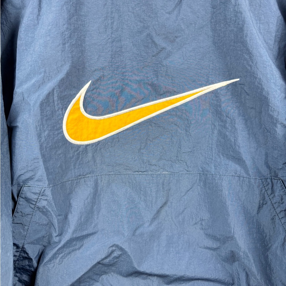 Vintage Nike Big Swoosh Windbreaker Pullover Pockets Navy Mens Large 90s Ribbed - Picture 3 of 16